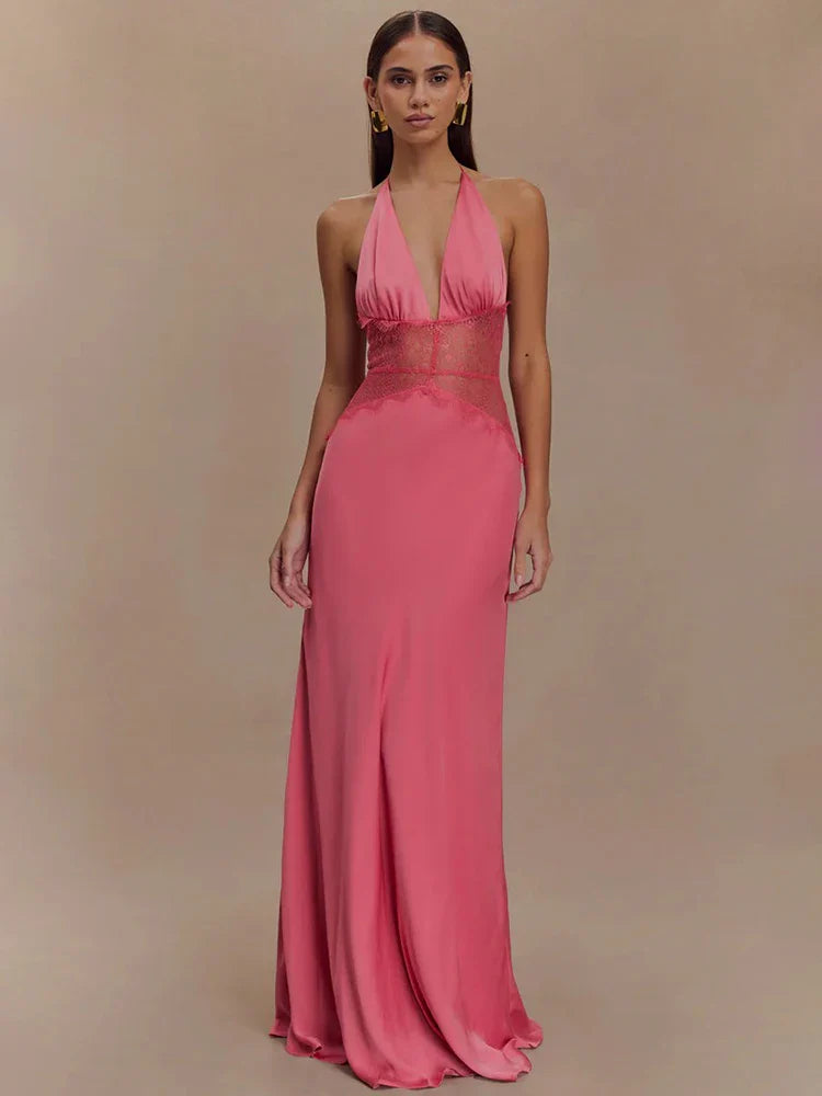 Women's Halter Neck Floor Length Maxi Dress