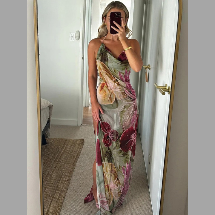 Women’s Halter Neck Floral Maxi Wedding Guest Dress