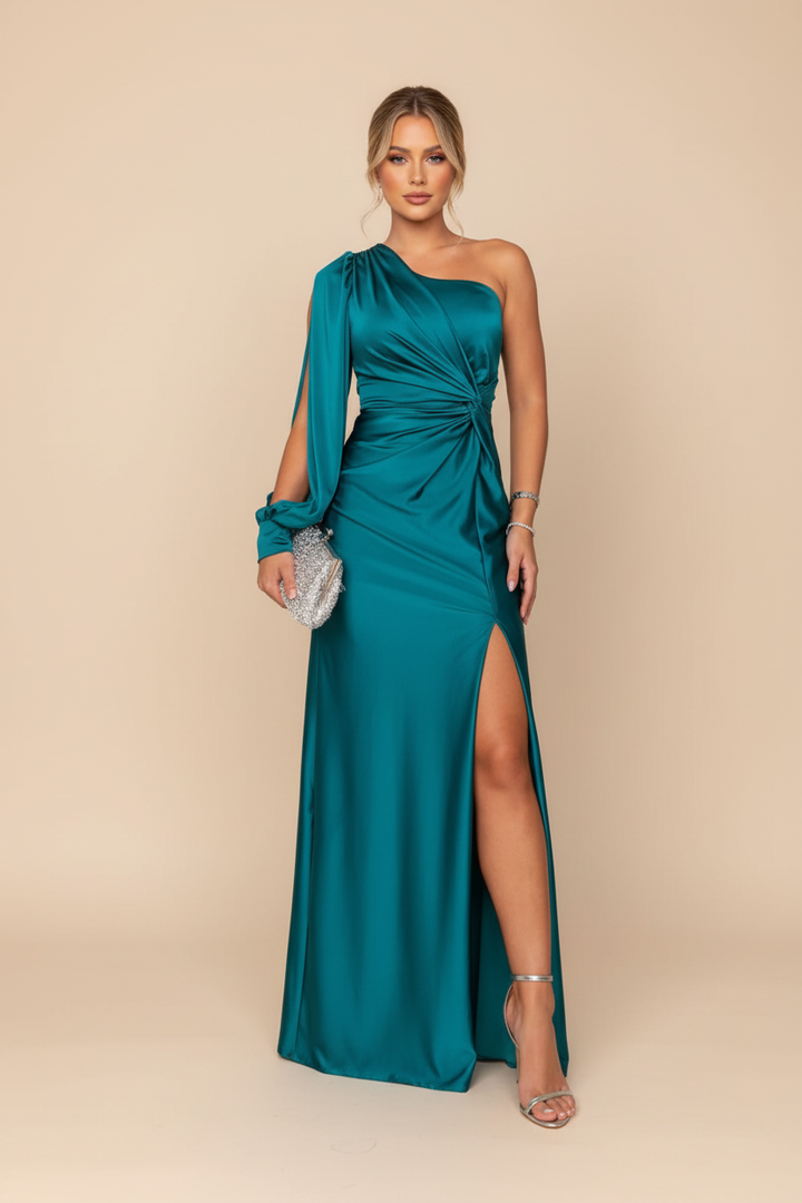 Women's Maxi One Shoulder Draped Side Slit Wedding Guest Dress