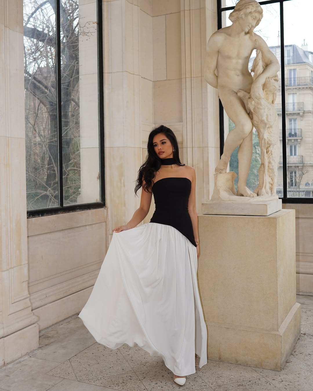 Women's Maxi Strapless Scarf Neck Asymmetric Side Slit Wedding Guest Dress