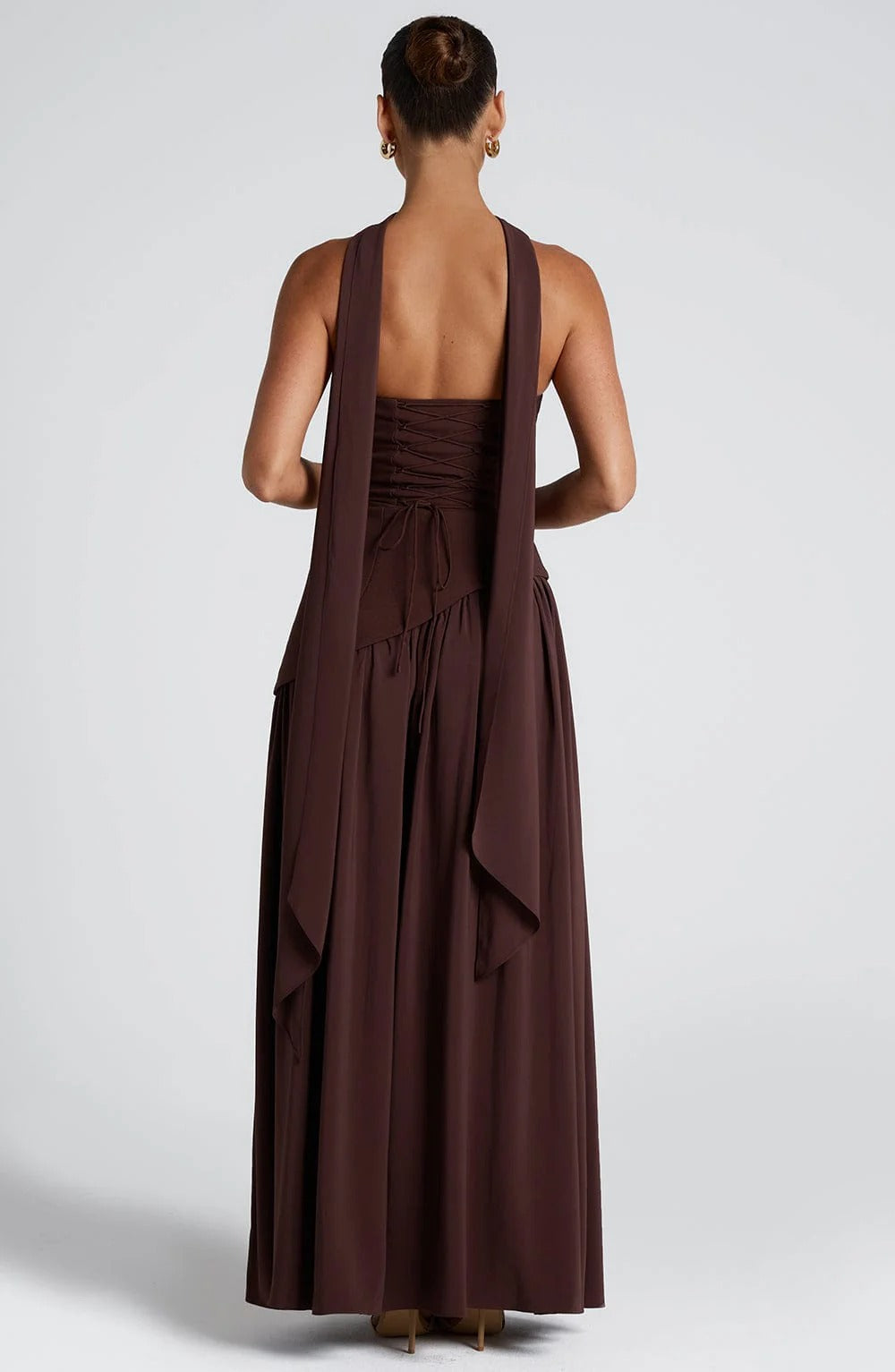 Women's Maxi Strapless Scarf Neck Asymmetric Side Slit Wedding Guest Dress