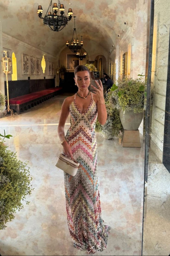 Women's Multicolor Sleeveless V-Neck Wedding Guest Dress