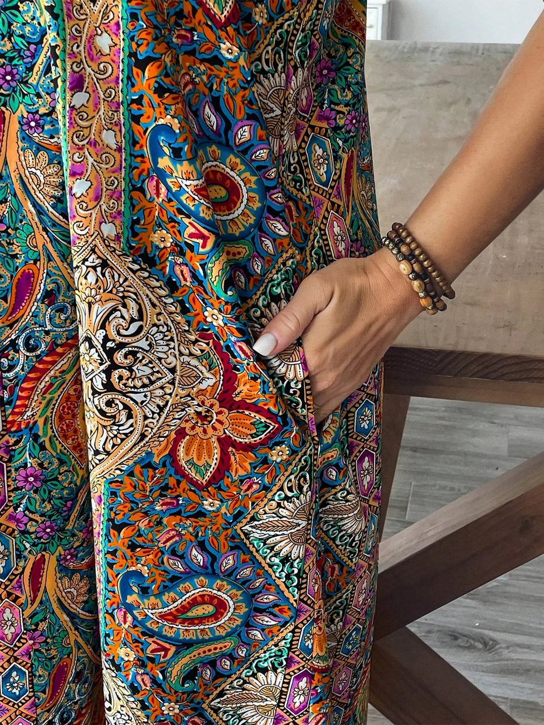 Women's Paisley Spaghetti Strap Pocket Plus Size Floral Maxi Sundress