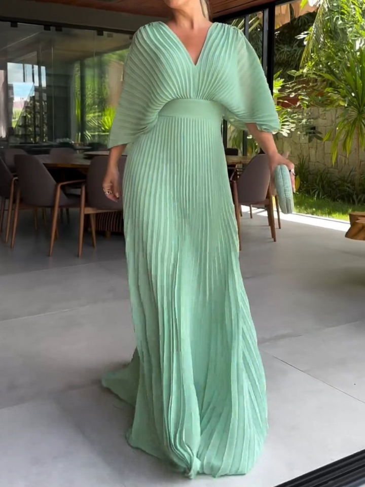 Women’s Pleated Batwing Sleeve Maxi Wedding Guest Dress