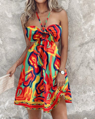 Women's Print Halter Ring Detail Mini Sundress