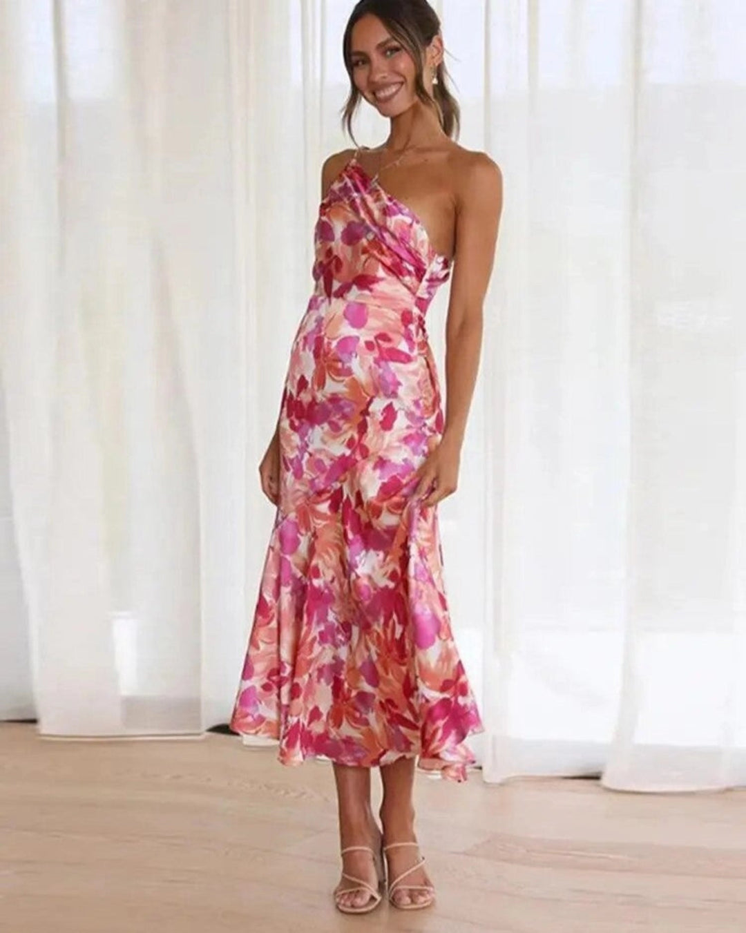 Women’s Sleeveless One-Shoulder Floral Maxi Dress
