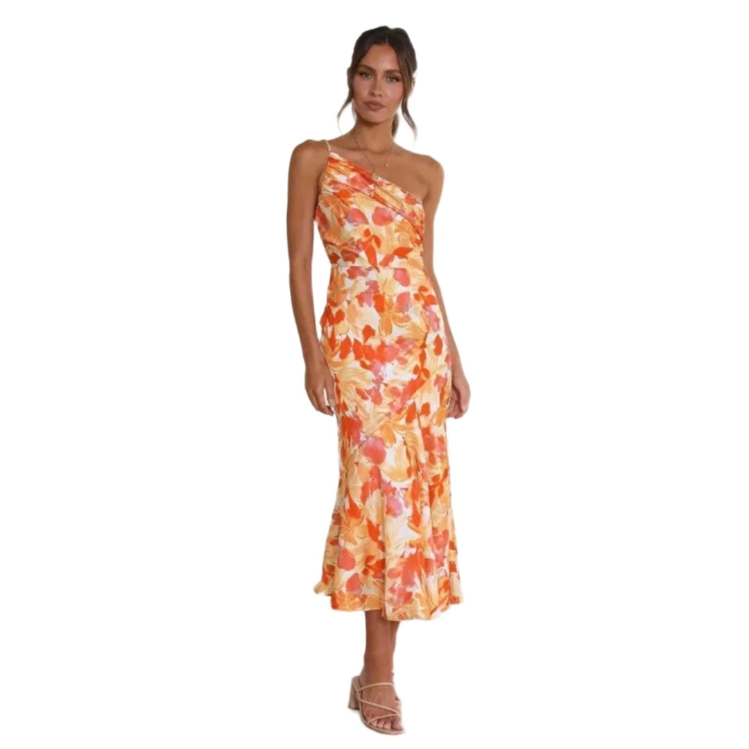 Women’s Sleeveless One-Shoulder Floral Maxi Dress