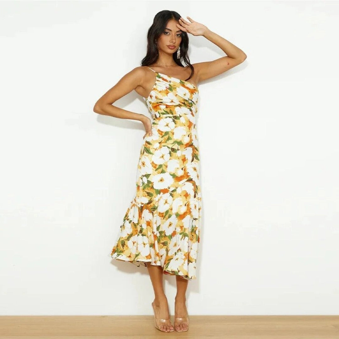 Women’s Sleeveless One-Shoulder Floral Maxi Dress