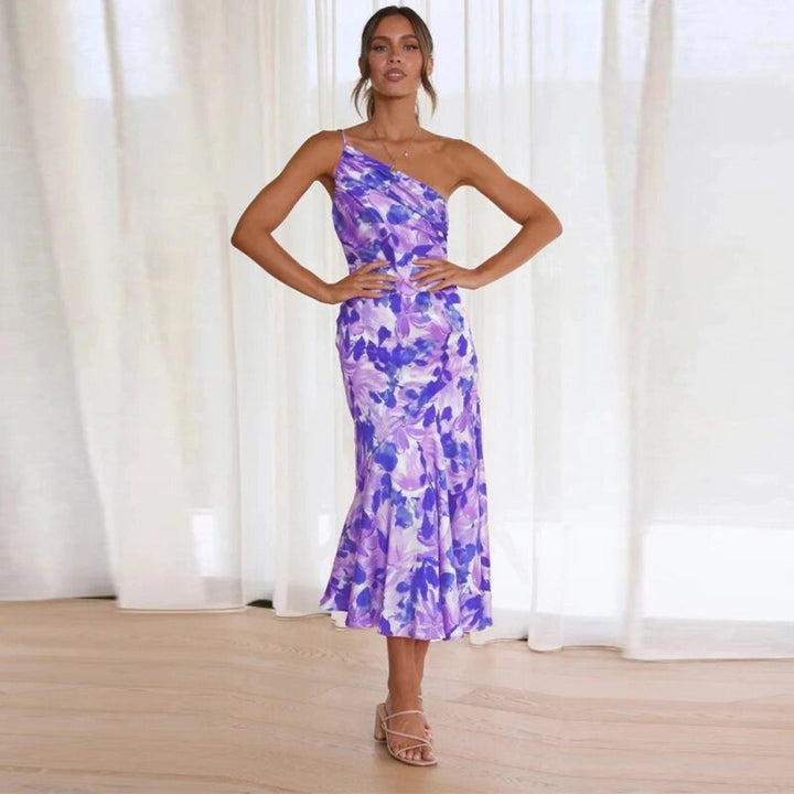 Women’s Sleeveless One-Shoulder Floral Maxi Dress