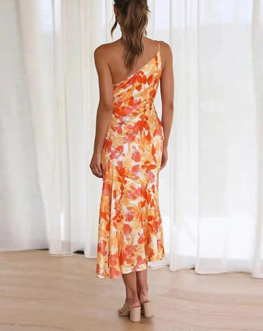 Women’s Sleeveless One-Shoulder Floral Maxi Dress