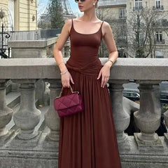 Women's Sleeveless Scoop Neckline Maxi Wedding Guest Dress