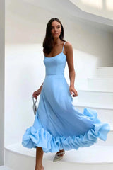 Women’s Spaghetti Strap Ruffle Hem Sleeveless Wedding Guest Dress