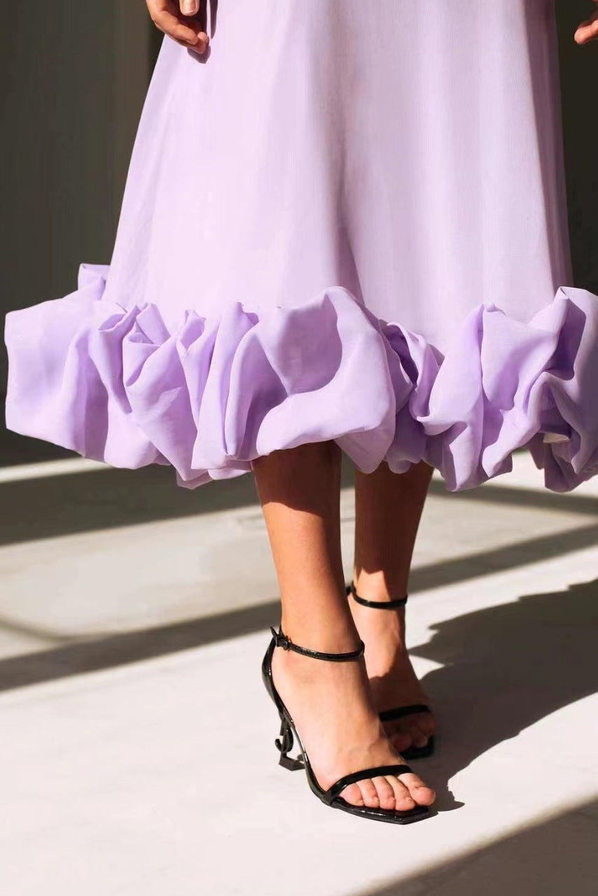 Women’s Spaghetti Strap Ruffle Hem Sleeveless Wedding Guest Dress