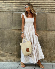 Women’s Square Neck Ruffle Sleeves Maxi Dress