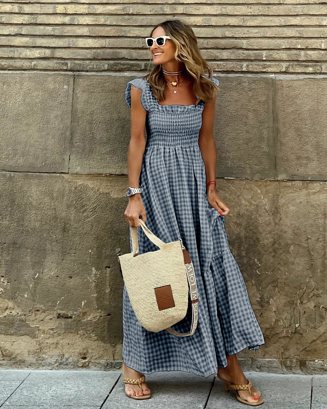 Women’s Square Neck Ruffle Sleeves Maxi Dress