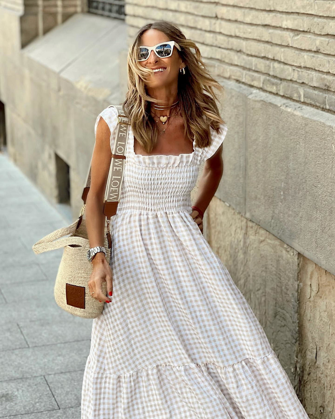 Women’s Square Neck Ruffle Sleeves Maxi Dress
