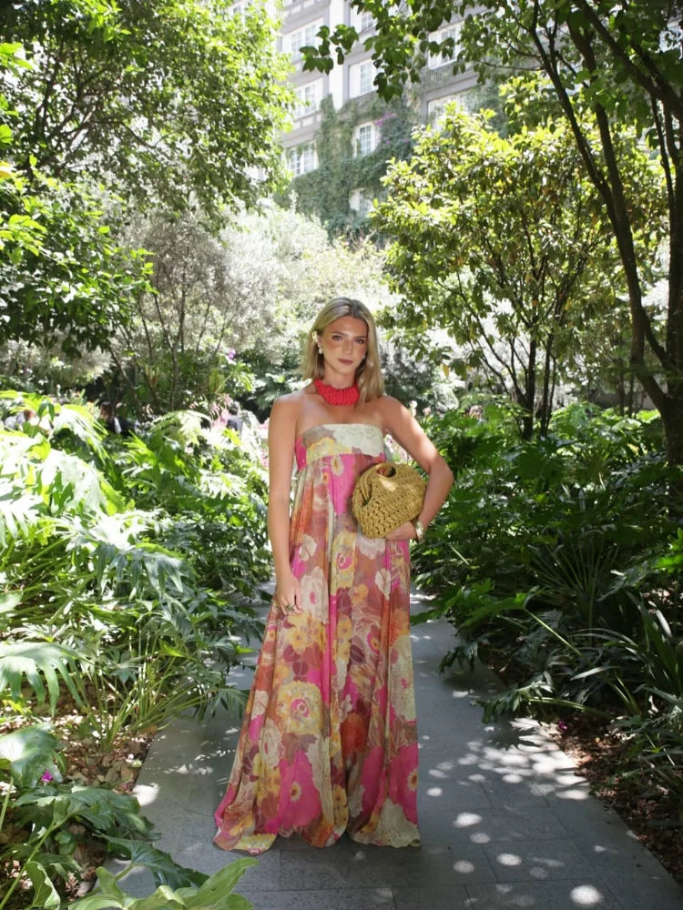Women’s Strapless Floral Maxi Wedding Guest Dress