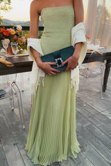 Women's Strapless Pleated Maxi Wedding Guest Dress