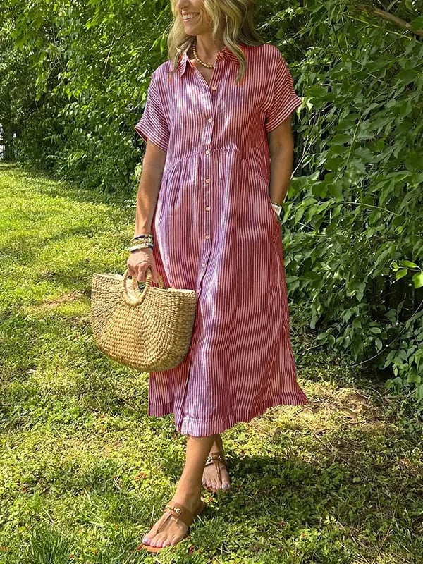 Women's Vertical Striped Button-Down Maxi Dress